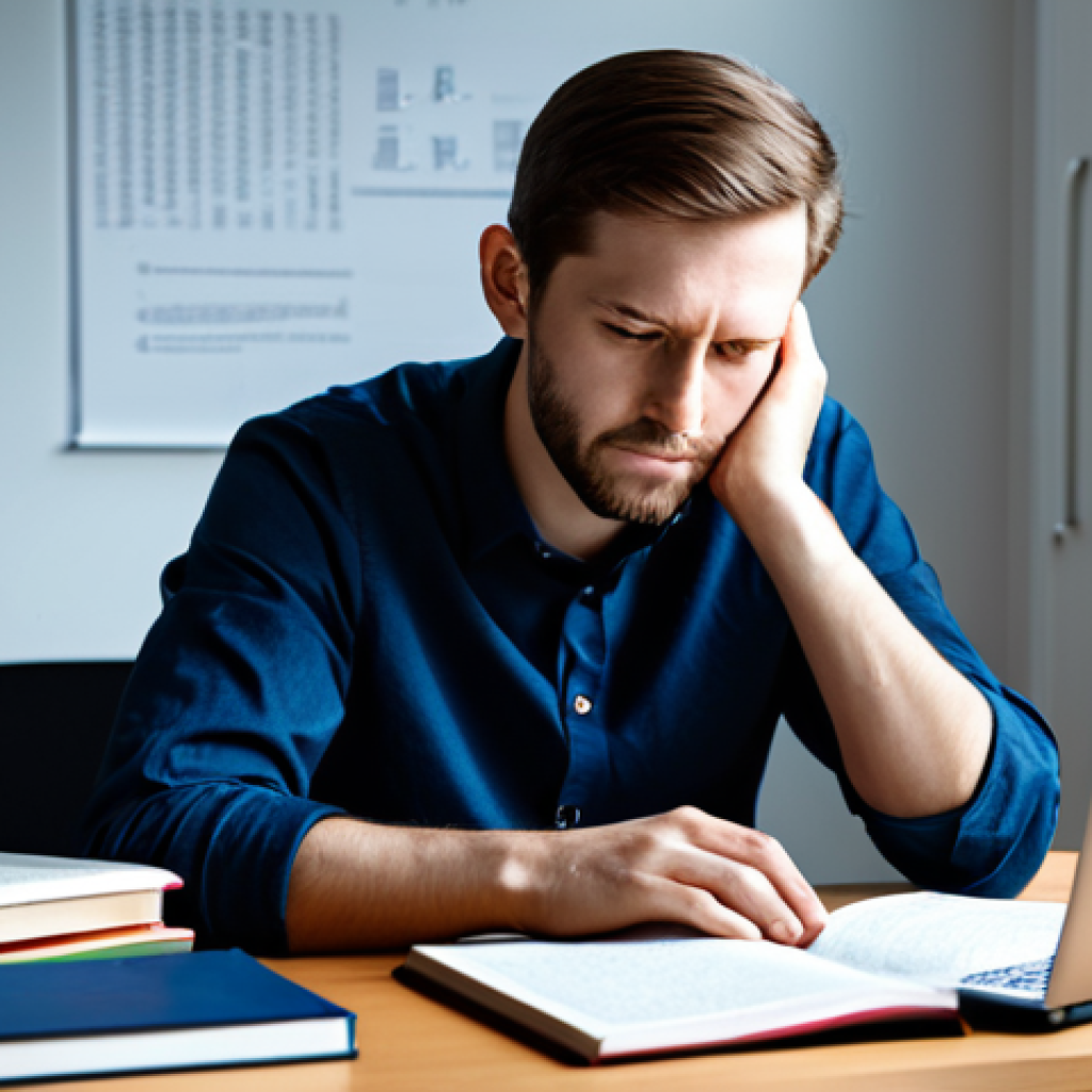 A focused individual, fully clothed in appropriate attire, sitting at a modern desk, surrounded by open language textbooks and a laptop. Their thoughtful expression conveys the intense concentration and occasional eureka moments of deep learning. The background is a well-lit study room featuring abstract, harmonious light patterns that subtly evoke mental activity and focus. perfect anatomy, correct proportions, natural pose, well-formed hands, proper finger count, natural body proportions, professional photography, high quality, safe for work, appropriate content, modest, family-friendly.
