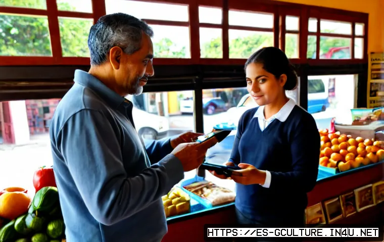 글로벌 경제와 문화적 영향 - Photorealistic wide-angle scene of a Spanish-speaking Latin American family-owned café, an older sho...